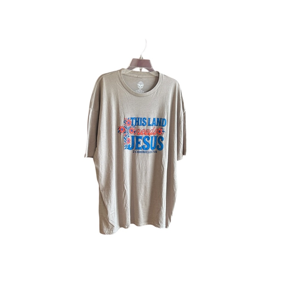NWOT I Love My Freedom brand "This Land....." taupe orange blue T-shirt Sz 3XL